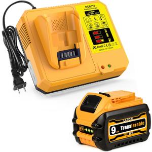 Amityke 9.0Ah Replacement DCB609 Battery & DCB118 Fast Charger Combo for Dewalt 20V Max Battery,Compatible with Dewalt 60v FlexVolt Batteries & Cordless Power Tools DCB615 DCB612 DCB609 DCB606 (Yellow)
