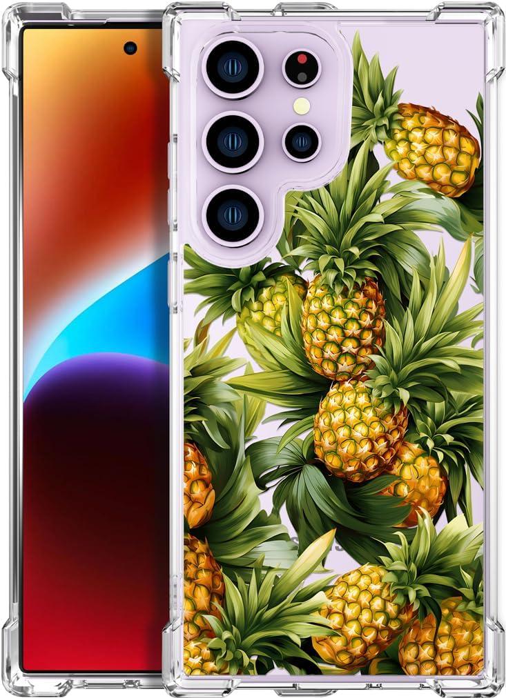 Compatible with Samsung Galaxy S23 Ultra Cases with Design, Cute Transparent Designer Phone Case for Women Girls Girly with Heavy Duty Protective Bumper (Clear Wonderful Pineapples)