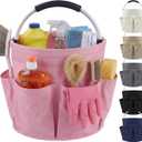 Loungewave Cleaning Caddy with Handle and 6 Pockets, 17L Cleaning Supplies Organizer, 600D Oxford Fabric Storage Basket, Multifunctional Bucket Bag for Picnics, Camping, Gardening, Bathing (Pink)