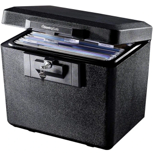 SentrySafe Black Fireproof Document Box with Key Lock, Safe Secures Files and Documents for Home or Office, 0.61 Cubic Feet, 13.6 x 15.3 x 12.1 inches, 1170