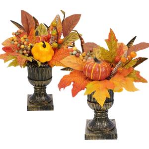 Waipfaru Fall Decor, Fall Decorations for Home，2Pcs Fake Flowers with Plastic Base, Fall Leaves, Thanksgiving Table Decorations, Artificial Fall Flowers for Tabletop, Fall Centerpieces for Tables 