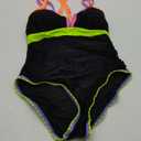 popvil One Piece Swimsuit Women 2025 Neon Color Block Contrast Cross Strap Bathing Suit Modest Cute Swim Suits (Large, Yellow Black)