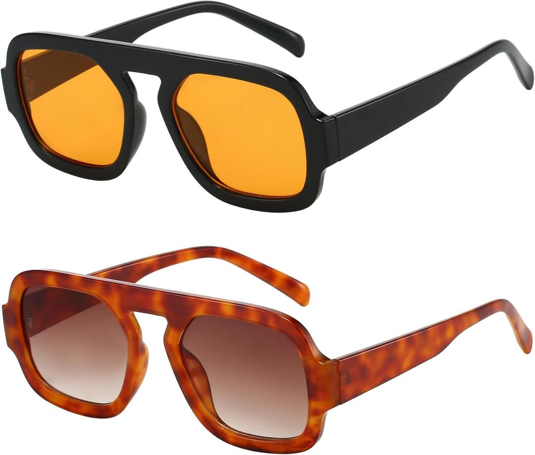 MUNSADE Trendy Square Aviator Sunglasses for Women Flat Top Designer Stylish Frame Sun Glasses Vintage Shades