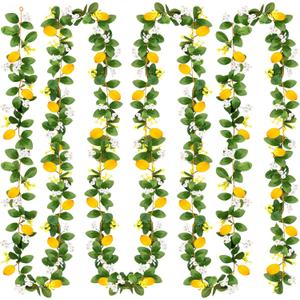 4 Pcs Artificial Lemon Flower Garland Vine, 28 Ft Fake Yellow Lemon Vines Silk Flowers Hanging Floral Garlands Decoration for Room Wall, Flower Themed Party, Wedding Supplies