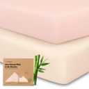 Pack and Play Sheets Fitted - 2-Pack Mini Crib Sheets for Pack N Play Mattress 38x26, Soft & Cozy, Neutral Toddler Playard Bedding, Snug Fitted Mini Baby Crib Mattress Cover Boy, Girl (Cameo)