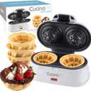 Double Waffle Bowl Maker- Make two 4 Ice Cream Cone Bowls at Once in Just Minutes- Dessert Appliance for Yogurt Treat, Fruit, Snacks- Nonstick Iron, Easy Clean Electric Kitchen Gadget w Recipe Guide