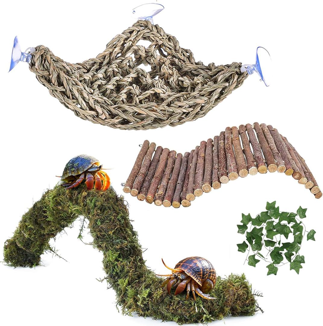 Grddaef Hermit Crab Accessories, Hermit Crab Toys, Flexible Climbing Bridge, Reptile Hammock Habitat Decor for Hermit Crabs, Leopard Geckos, Crested, Tortoise, Snake
