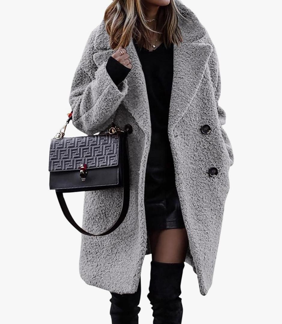 BTFBM Women Winter Faux Fur Coats 2026 Lapel Long Sleeve Fuzzy Fleece Outerwear Button Down Sherpa Jackets Fall Outfits, Small