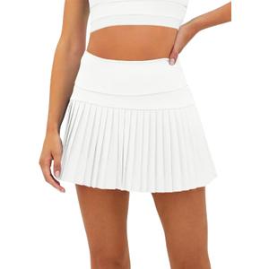 Fisoew Women's High Waisted Tennis Skirts Color Block Pleated Athletic Golf Skorts with Built in Shorts (M)