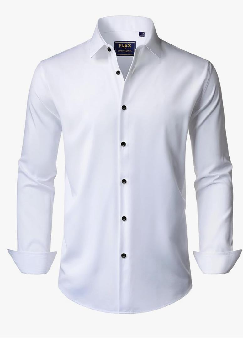 J.VER Men's Dress Shirts Stretch Long Sleeve Formal Shirt Solid Business Casual Button Down Shirts for Wedding Prom, 5XL