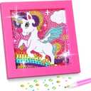 SATINIOR Diamond Gem Kits with Frame for Kids 5D Cute Unicorn Party Favors Diamond Art Crafts DIY 5D Painting Art Kits for Christmas Girls Boys 6 8 10 12 Birthday Embroidery Gifts Party Decorations