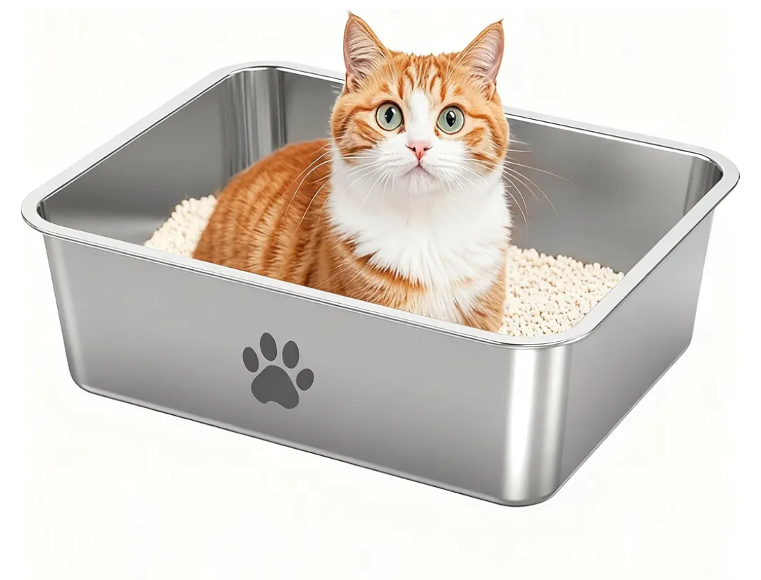 Stainless Steel Cat Litter Box, Metal 6inch High Sided Cat Litter Pan, Indoor Litter Tray, Large Cat Litter Box, Pet Toilet Supplies for Cats, Rabbits, Easy Clean, Non Stick, No Smell (L)