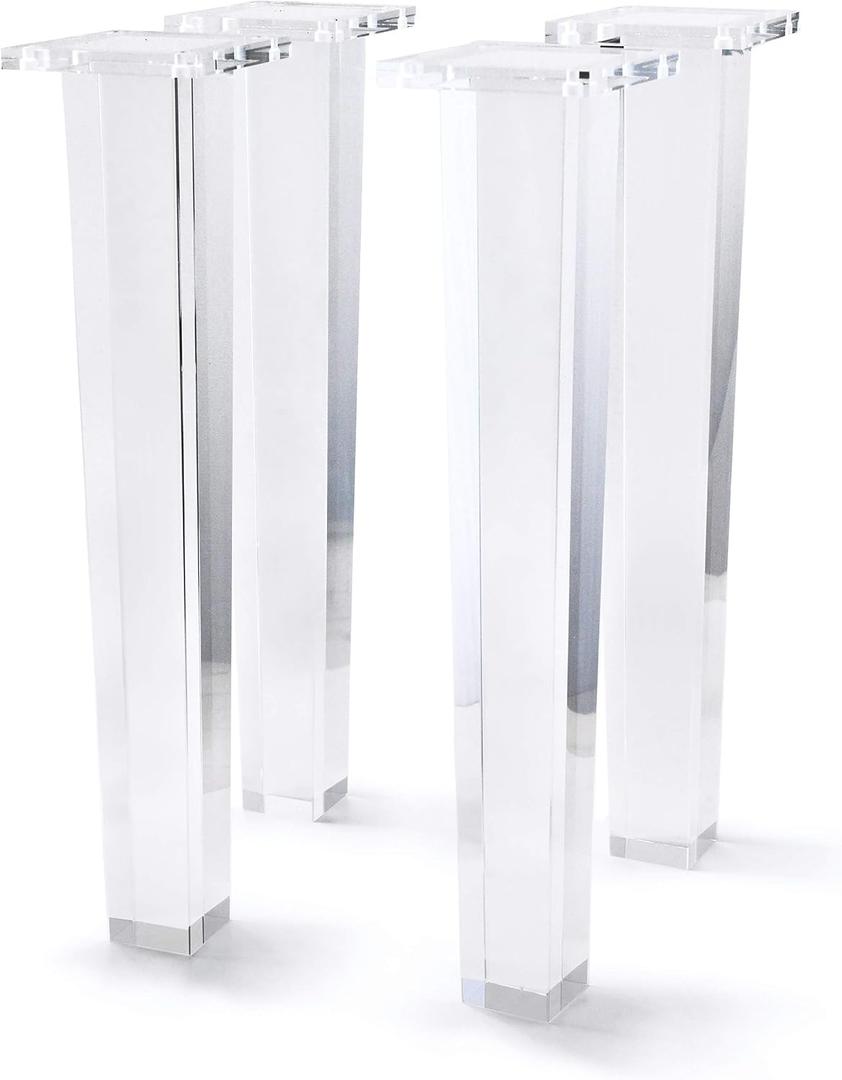 16 Inch Acrylic Furniture Legs Set of 4,Coffee Table,Desk,Bench Replacement Leg Home DIY Projects Modern Clear Decor (Square Leg)