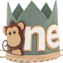 Monkey 1st Birthday Crown/Hat - Wild One Olive Green Safari Hat, Jungle Party Decor, Photo Prop for Boys