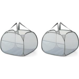 90L Large Capacity Pop Up Mesh Laundry Hamper CollapsibleLarge Opening Clothes Hampers, Portable Mesh Laundry Bags for Laundry, Bathroom, Beach, Outdoors and Travel (2 Pack Grey)