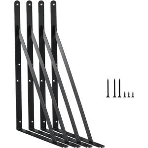 4 Pack L16 x H 10" Black Heavy Duty Shelf Brackets with Screws Metal Shelf Brackets Shelf Support Angle Brackets for Shelves L Brackets Heavy Duty Floating Shelf