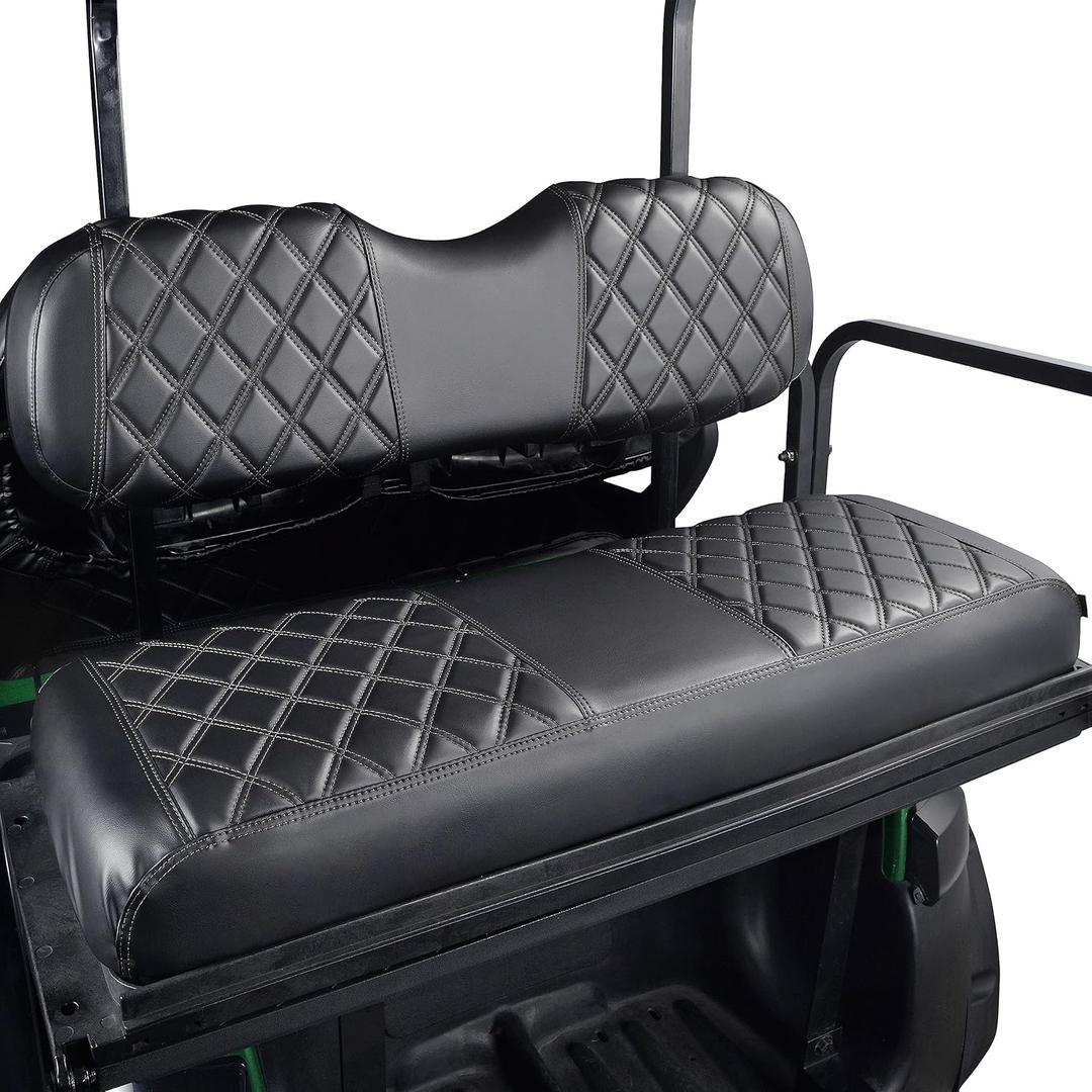 NOKINS Golf Cart RS Diamond Seat Cover for Standard Seat Cushion Aftermarket Back Seat Kit, No Staples Required, Golf Cart Vinyl Replacement Seat Cover Black Stitching