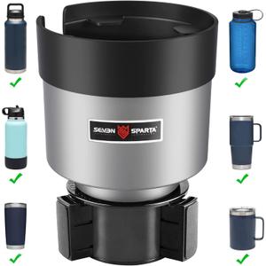 Seven Sparta Car Cup Holder Expander with Adjustable Base, Compatible with Hydro Flasks 32/40 Ounce, Compatible with Yeti Ramblers 20/26/30 Ounce, Other Bottles in 3.4"-3.8"(Silver Gray)