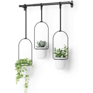 Umbra Triflora Hanging Planter for Window, Indoor Herb Garden, Set of 3, White/Black