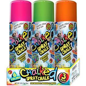 JA-RU Sidewalk Chalk Spray (3 Cans Assorted) Kids Driveway, Yard Liquid Colored Chalk. Field Marking Line Spray Temporary Markers. Washable Outdoor Art Set.