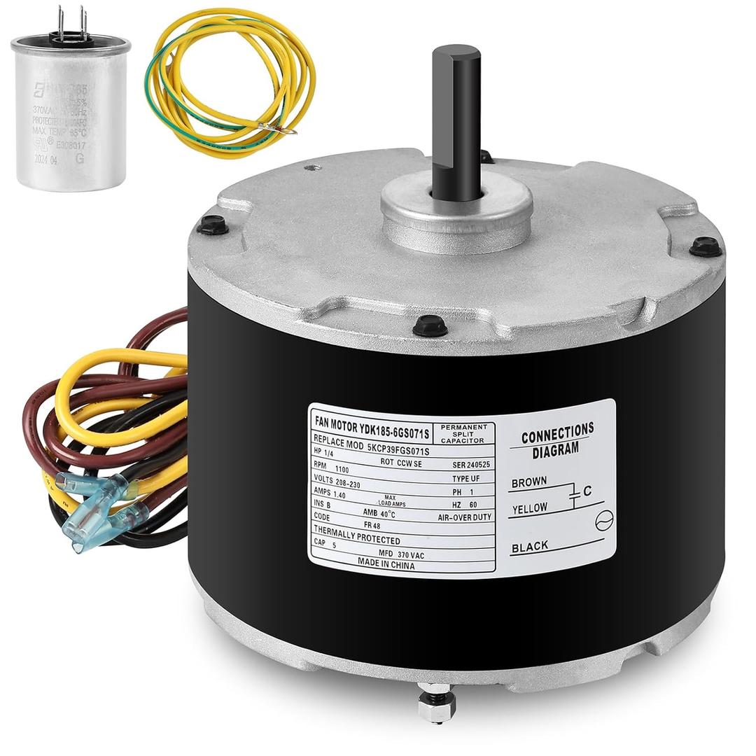 5KCP39FGS071S Carrier Condenser Motor 1/4 HP, 208-230v, 1100 RPM Carrier Condensor Electric Motor Compatible with GE HC39GE236A Inclusive Capacitance