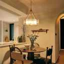 Gold Glass Chandelier for Dining Room Light Fixture, 19.69" Modern Drum Chandelier Textured Crystal Light Fixture for Kitchen Island Living Room Bedroom Foyer