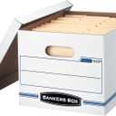Bankers Box 4  Pack STOR/FILE Basic Duty File Storage Boxes, Standard Assembly, Lift-off Lid, Letter/Legal, White/Blue