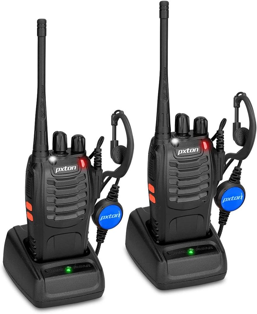 pxton PX-8S-01 walkie talkies for Adults with Upgraded Headset,Handheld Portable Two Way radios Long Range Include Rechargeable walkie Talkie Li-ion Battery and USB Charger2 Pack