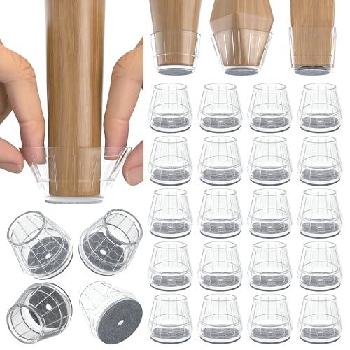 24PCS Silicone Chair Leg Floor Protectors for Hardwood Floors, Thicken Rubber Chair Leg Cap Covers, Non Slip Furniture Leg Pads to Protect Wood Tile Floors from Scratches and Reduce Noise, Black