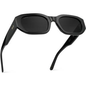 WearMe Pro - Women's Chunky Narrow Rectangular Sunglasses - Polarized, Lightweight Acetate, 100% UV Protection (Black Frame / Black Lens)