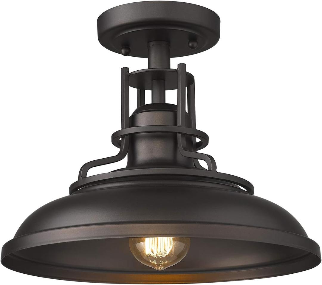 FEMILA 1-Light Semi Flush Mount Light Fixture, 12 inch Farmhouse Ceiling Light Fixture for Hallway, Porch, Laundry, Foyer, Oil Rubbed Bronze Finish, 4FY15-F ORB