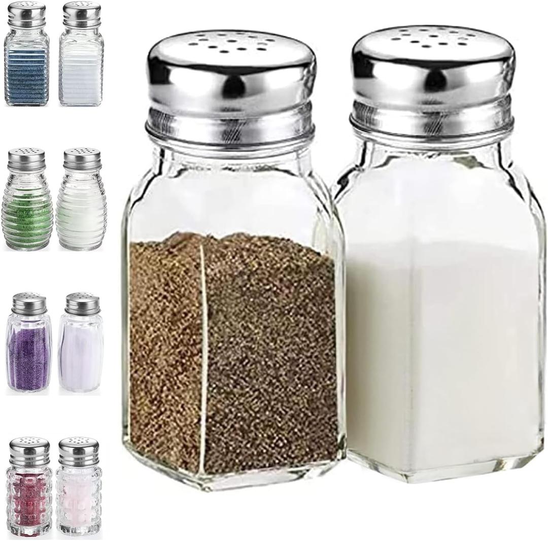 Salt and Pepper Shakers Set, DWTS DANWEITESI Salt Shaker with Stainless Lid-Glass Spice Jars Kitchen Gadgets, Clear to Know When to Fill, Farmhouse Salt Pepper Shakers Cute Kitchen Essentials Decoration