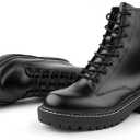 ICHIGO Womens Fashion Ankle Booties Causal 8-Eye Side Zipper Lace-up Combat Boots (9.5, Black)