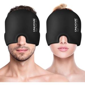 ONLYCARE Migraine Relief Cap,Soothing Migraine Mask,Upgraded Odorless Gel Ice Head Wrap, Hot and Cold Therapy, FSA or HSA Eligible Headache Ice Pack for Tension and Stress (Black 2 Pack)