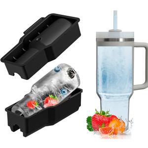 Ice Cube Tray Silicone Ice Mold for 40 oz Tumbler Hollow Cylinder Design with Lid and Bin Perfect Fit for Cup H2.0 Reusable Ice Tray (Black)