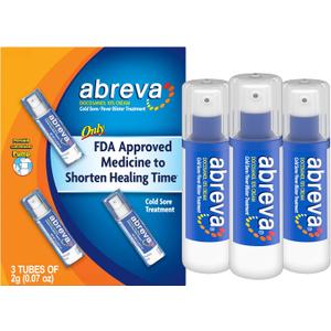 Abreva Docosanol 10% Cream Cold Sore Treatment, Fever Blister and Cold Sore Cream - 0.07 Oz Pump Bottle x 3