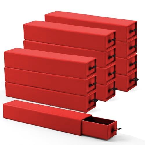 Lainrrew Jewelry Gift Box, Luxury 12-Pack Jewelry Gift Box Velvet-Lined, Compact Drawer Style for Earrings & Rings, Stylish Necklace Bracelet Organizer, 8.3x1.8x1.4 Inches (Red)