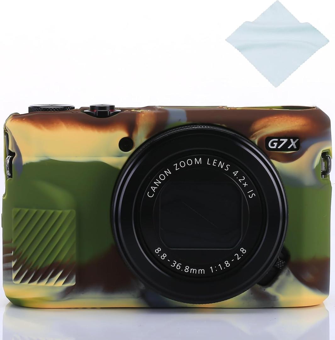 Yisau G7X / G7X Mark II Camera Silicone Case, Ultra Thin Lightweight Rubber Soft Silicone Case Bag Cover for Canon PowerShot G7X / G7X Mark II with Microfiber Cloth - ArmyGreen
