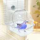 Bird Bath for Cage, Plastic Water Bowl Feeder for Pet Birds, Parrot Bathtub with Hanging Hooks for Little Bird Parrots Spacious Parakeets Portable Shower for Most Birdcage (clear)