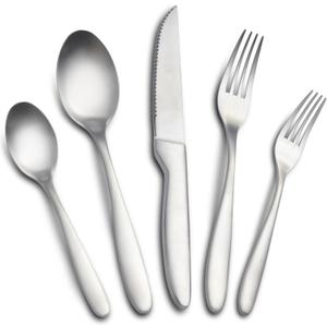 20 Pieces Silverware Set, Stainless Steel Flatware Set for 4, Matte Satin Polished Cutlery Set Include Forks Spoons and Knives, Dishwasher Safe Utensils Set for Home Restaurant