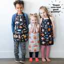 4 x Kids Aprons for Girls and Boys, Toddler Apron with Pocket for Painting, Cooking, Baking, Gardening and Crafts (Medium 6-12 yrs, Dinosaur Alphabet)