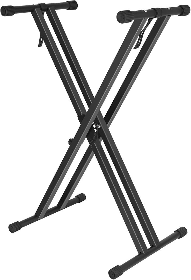 Height Adjustable Keyboard Stand With Quick Release Mechanism - Double X Foldable Heavy Duty Instrument Stand With Locking Straps for 54-61-88 Key Electronic Pianos
