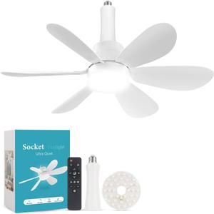 Socket Fan Light with Remote, Fan Light Bulb with Spare LED Replacement Board, E26 Socket Fanlight Dimmable for Kitchen Garage Laundry Storeroom Basement White