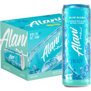 Alani Nu BLUE SLUSH, Sugar Free, Low Calorie Energy Drinks, 200mg Caffeine, Biotin, B Vitamins, Zero Sugar, 10 Calories, 12 Fl Oz Cans, 12 Pack (EXP 10/31/27)