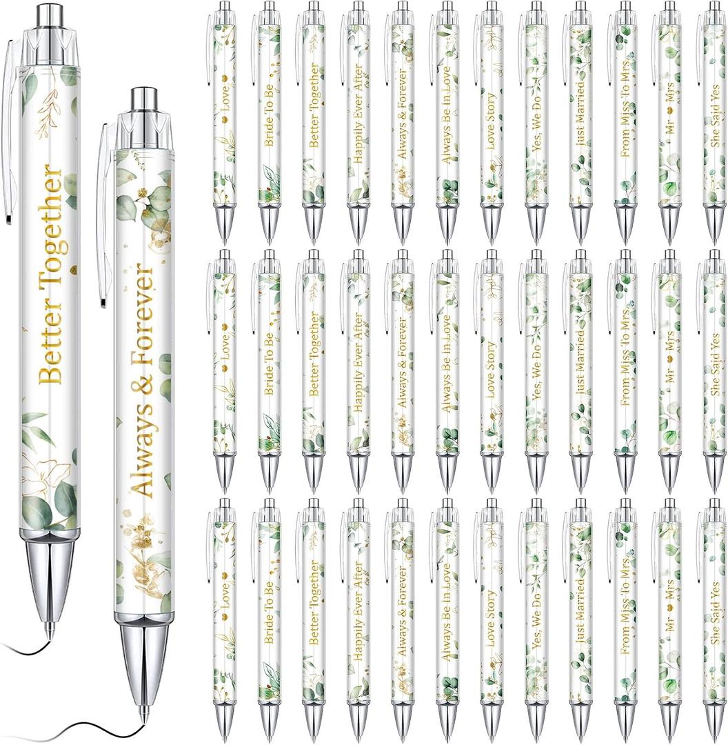 Engrowtic 36 Pcs Wedding Pens Bridal Shower Black Ballpoint Pens Retractable Bachelorette Black with Quotes for Guest Wedding Bridal Shower Favors Book Proposal Bachelor Party Gifts Office