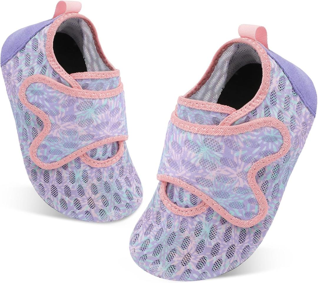 XIHALOOK Toddler Water Shoes Kids Boys Girls Quick Dry Beach Swim Pool Barefoot Aqua Socks (7-8 Toddler, Purple Fireworks)