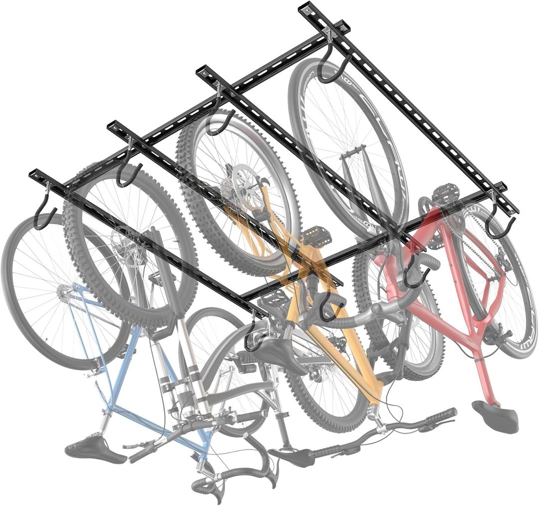 TORACK Ceiling Bike Rack for Garage, Ceiling-Mounted Bicycle Storage Hooks for 4 Bikes (Horizontal) or 8 Bikes (Vertical), Adjustable Overhead Bicycle Hooks for Mountain, Road, and Kids' Bike
