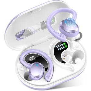 Wireless Earbuds Bluetooth Headphone Sport, Bluetooth 5.3 Earbud 3D HiFi Stereo Over Ear Buds, 48Hrs Earhooks Earphone with Noise Cancelling Mic, IP7 Waterproof Headset for Workout/Running/Gym, Purple (800 mAh)