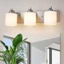 Mecgirn Stainless Steel Milk Glass Bathroom Vanity Light Over Mirror, 3 Light Brushed Nickel Bathroom Light Fixtures with Frosted Glass, Modern Vanity Lighting Wall Mount