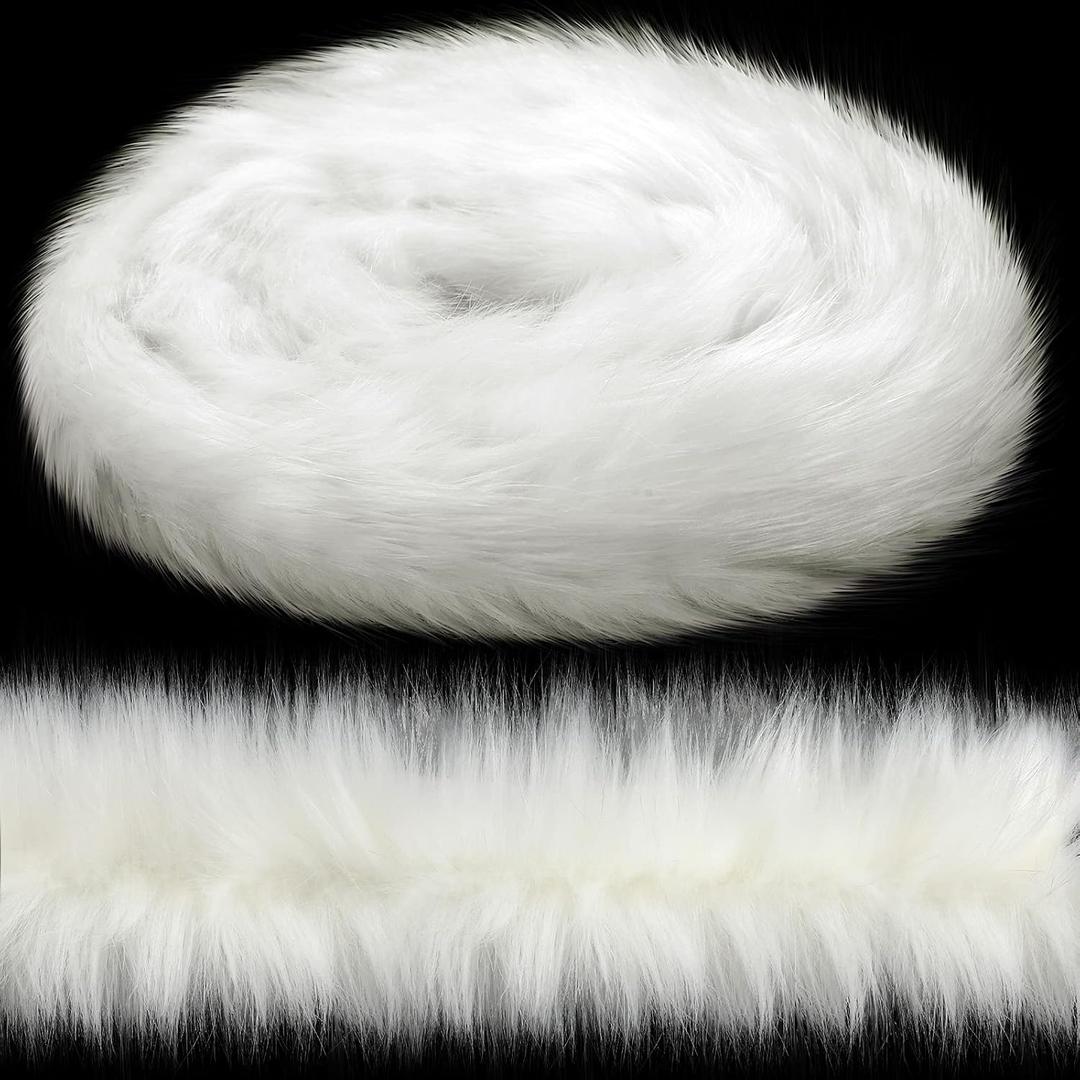 WILLBOND White Faux Fur Trim Ribbon Christmas Trimming Furry Ribbon Fur Garland Trim for Christmas Tree Garlands Party Decors Holiday Santa Costume DIY(3.9 Inch x 11.5 Feet)